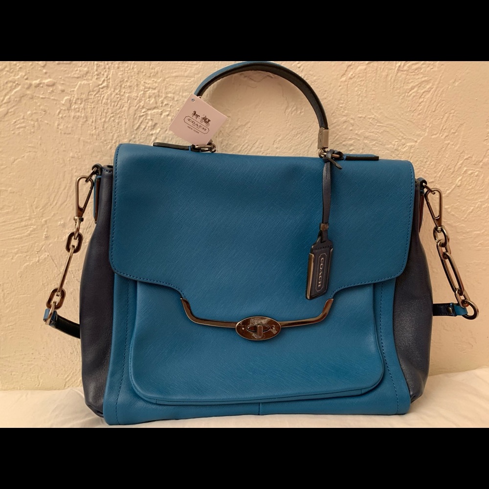 Madison Sadie Flap Marine Blue Coach Handbag